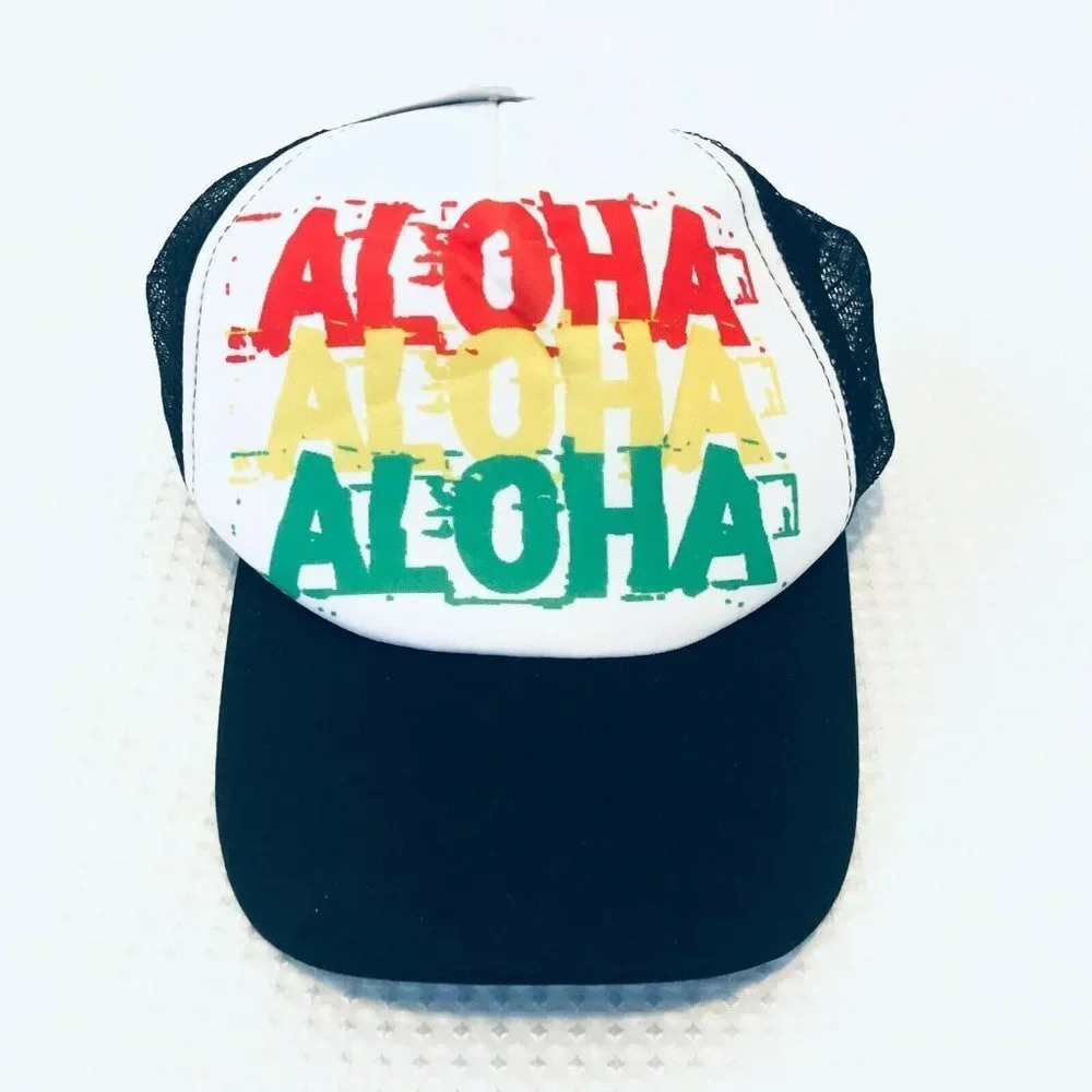 Surfware Hawaiian Classics Mens Black White Adjustable Trucker Hat Cap One Size